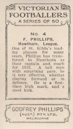 1933 Godfrey Phillips Victorian Footballers (A Series of 50) #4 Fred Phillips Back